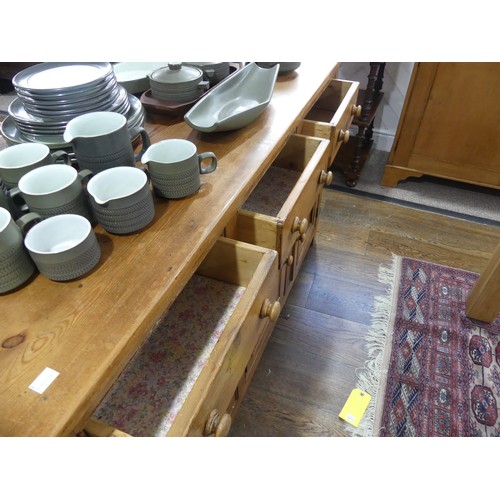 674 - A vintage pine Sideboard, the rectangular top above three frieze drawers and three cupboards below, ... 