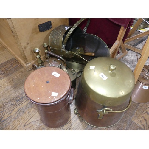 648 - A collection of antique Copper and Brass wares, including warming pan, kettles, jugs etc (a lot)... 