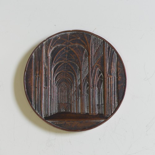 410 - Jacques Wiener for Elkington & Co bronze medallion depicting York Cathedral, 5.75cm diameter. Ja... 