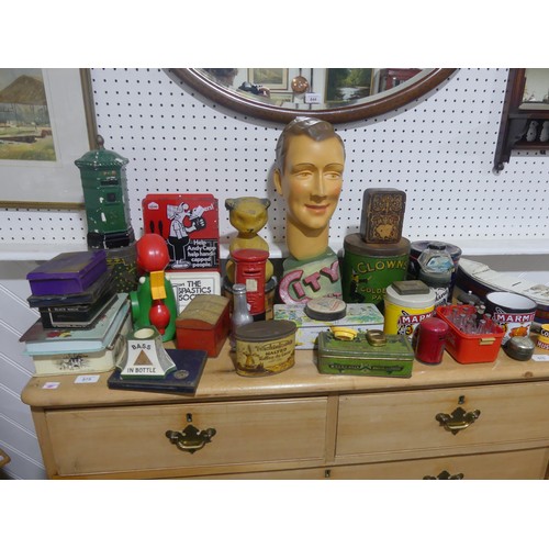 330 - A Collection of vintage advertising tins and memorabilia, including Cadburys, Granger rough cut, Clo... 