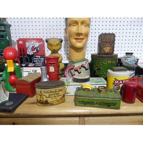 330 - A Collection of vintage advertising tins and memorabilia, including Cadburys, Granger rough cut, Clo... 