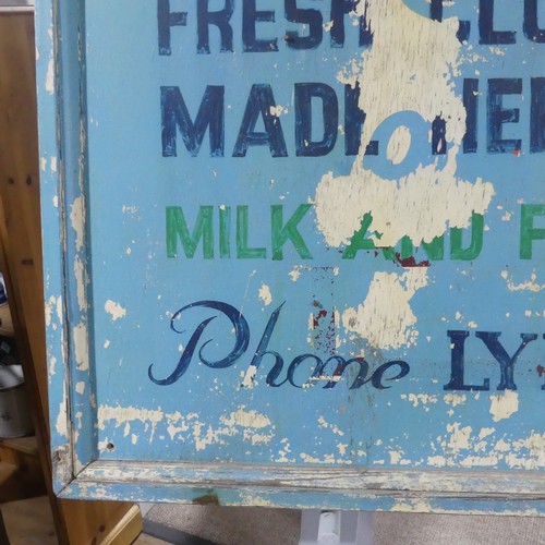 302A - Lynton Dairy: a vintage painted wood advertising sign for Lynton Dairy Fresh Clotted Cream, in poor ... 