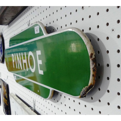 162 - Railwayana; A British Railways Southern Region Totem Station Sign for 'Pinhoe', green & white en... 