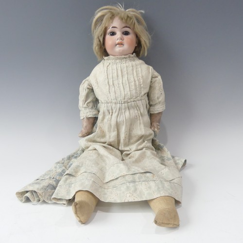 472 - An Armand Marseille bisque shoulder head doll,  with fixed brown glass eyes, open mouth, with top te... 