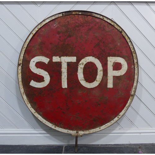 272 - An original vintage 20th century ' Stop / Go ' metal roadside industrial sign, circular form, with r... 