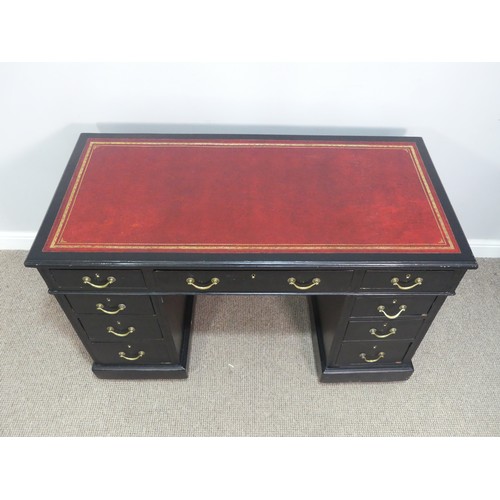 278 - An Edwardian pine twin Pedestal Desk, with red tooled leather top, with three frieze drawers below a... 