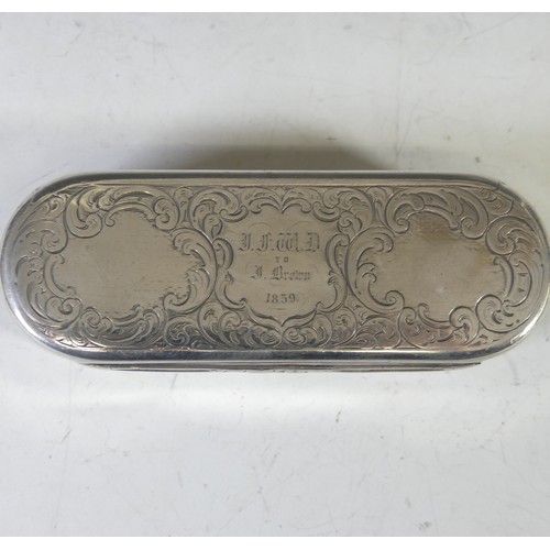 13 - A Victorian Scottish silver Snuff Box, hallmarked Edinburgh 1856, makers mark 'GC', of rounded recta... 