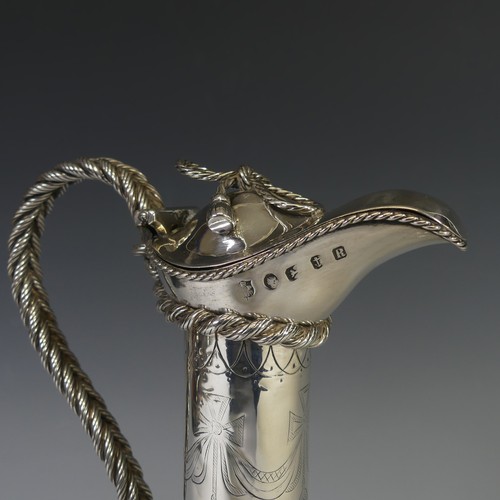 46 - A Victorian silver mounted Claret Jug, by Hirons, Plante & Co., hallmarked Birmingham, 1866, the... 