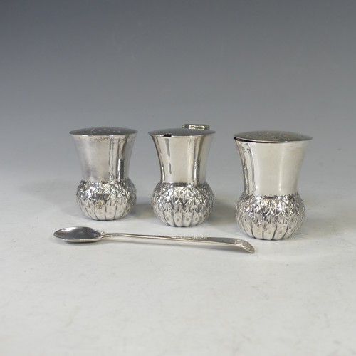 73 - A novelty George V Scottish silver three piece Cruet Set, by Hamilton & Inches, hallmarked Edinb... 