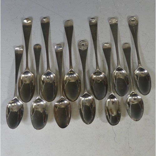 94 - A collection of twelve shellback Teaspoons, mid 18thC, various makers, including one thread, shell &... 