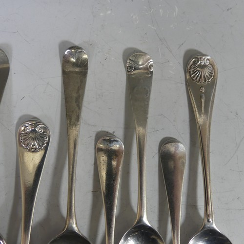 94 - A collection of twelve shellback Teaspoons, mid 18thC, various makers, including one thread, shell &... 