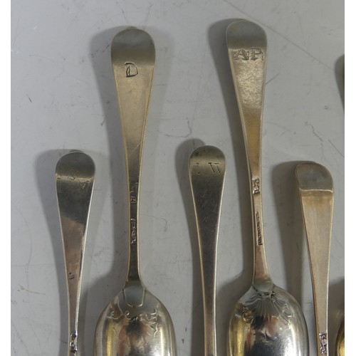 94 - A collection of twelve shellback Teaspoons, mid 18thC, various makers, including one thread, shell &... 