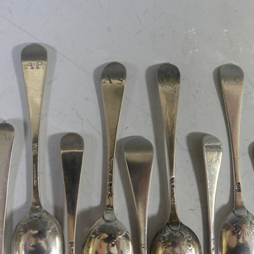 94 - A collection of twelve shellback Teaspoons, mid 18thC, various makers, including one thread, shell &... 