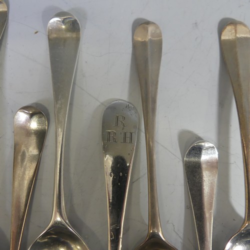 96 - A collection of sixteen mid 18thC silver Teaspoons, various makers, the bowls all with fancy / pictu... 