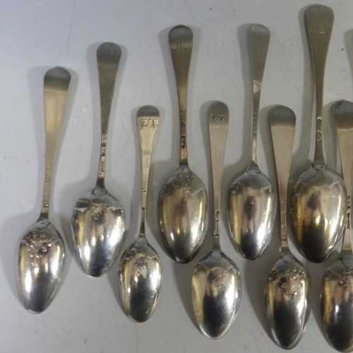 96 - A collection of sixteen mid 18thC silver Teaspoons, various makers, the bowls all with fancy / pictu... 