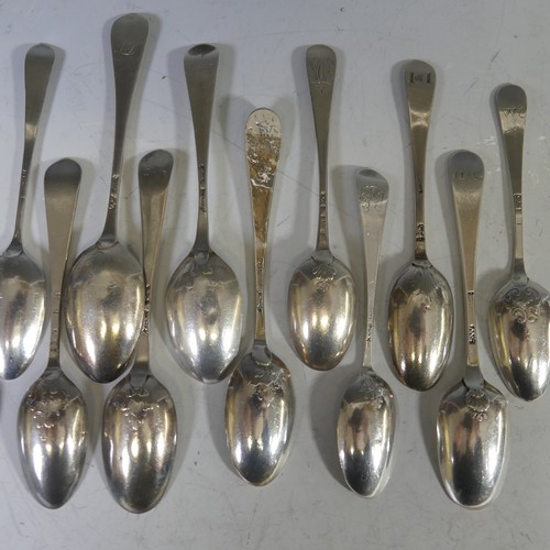 96 - A collection of sixteen mid 18thC silver Teaspoons, various makers, the bowls all with fancy / pictu... 