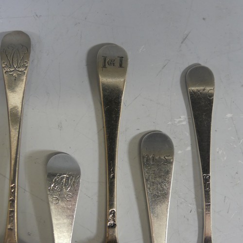 96 - A collection of sixteen mid 18thC silver Teaspoons, various makers, the bowls all with fancy / pictu... 