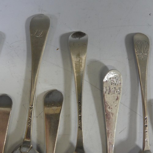 96 - A collection of sixteen mid 18thC silver Teaspoons, various makers, the bowls all with fancy / pictu... 