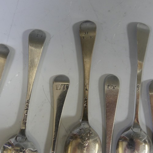 96 - A collection of sixteen mid 18thC silver Teaspoons, various makers, the bowls all with fancy / pictu... 