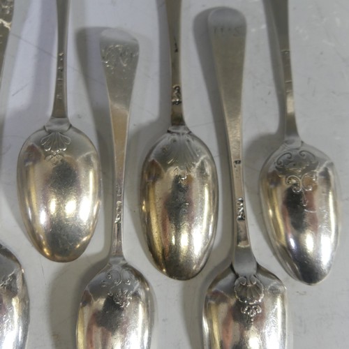 96 - A collection of sixteen mid 18thC silver Teaspoons, various makers, the bowls all with fancy / pictu... 