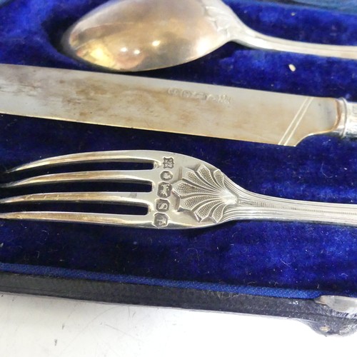 99 - A cased Victorian silver Knife, Fork and Spoon Set, by Martin, Hall & Co., hallmarked Sheffield,... 