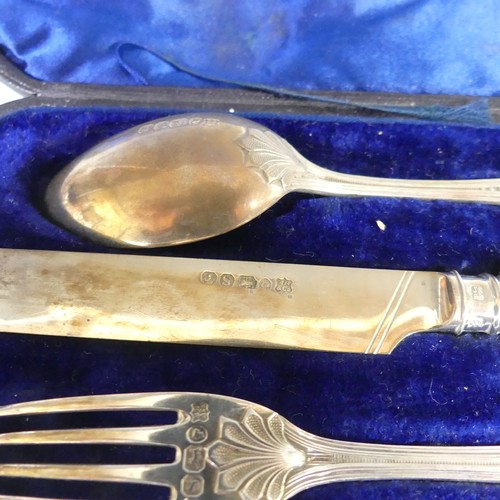 99 - A cased Victorian silver Knife, Fork and Spoon Set, by Martin, Hall & Co., hallmarked Sheffield,... 