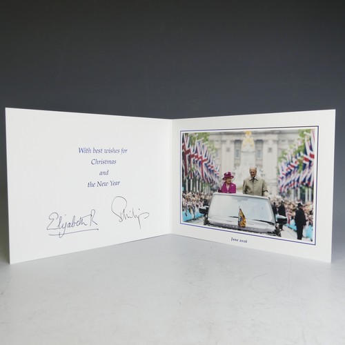 503 - H.M.Queen Elizabeth II and H.R.H.The Duke of Edinburgh, signed 2016 Christmas card with twin gilt ci... 