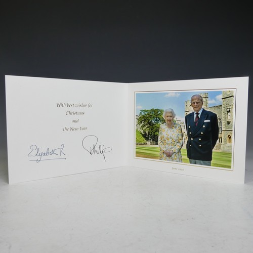 504 - H.M.Queen Elizabeth II and H.R.H.The Duke of Edinburgh, signed 2020 Christmas card with twin gilt ci... 
