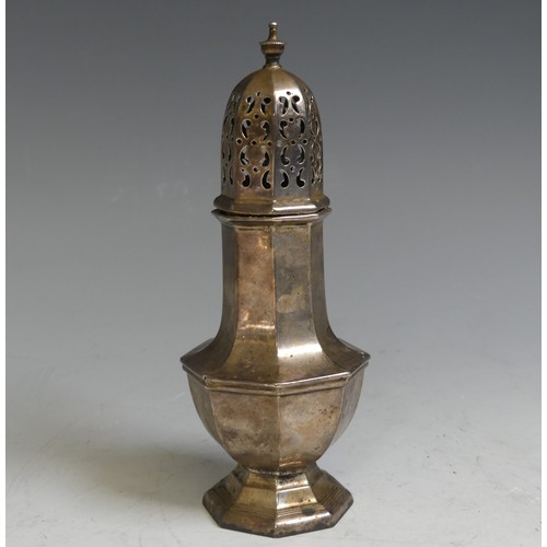 81 - A George V silver Sugar Caster, by Walker & Hall, hallmarked Sheffield, 1912, of octagonal form ... 