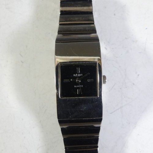 187 - A Rado quartz Wristwatch, with black dial and quarter hour baton markers, case 20mm wide, on stainle... 