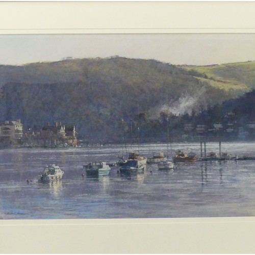 204 - Michael Norman (British, 1933-2020), Winter Bonfire, Dartmouth, pastel, signed lower left, 46cm x 66... 