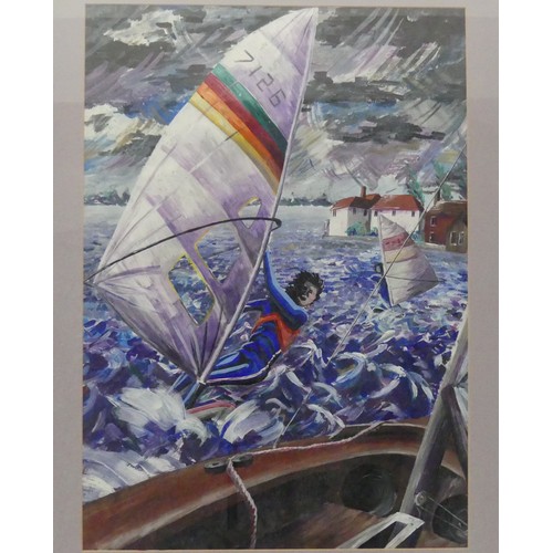 209 - 20th/21st century school, Fishing boat beside a quay, acrylic on board, 60cm x 43cm, framed, togethe... 