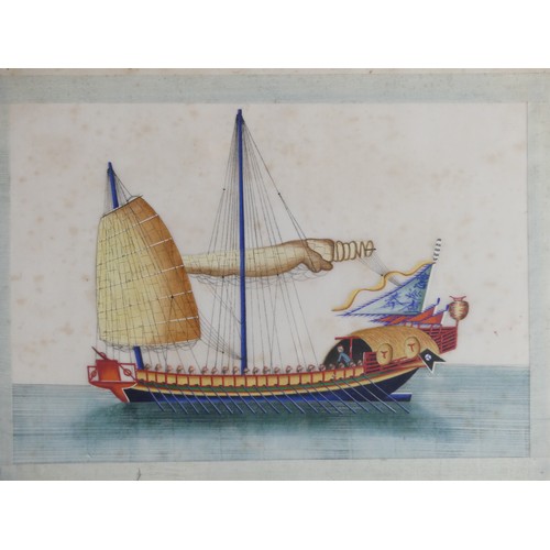 133 - A set of ten Chinese Export paintings of Junks and Sampans, Qing Dynasty, 19th century, on pith pape... 