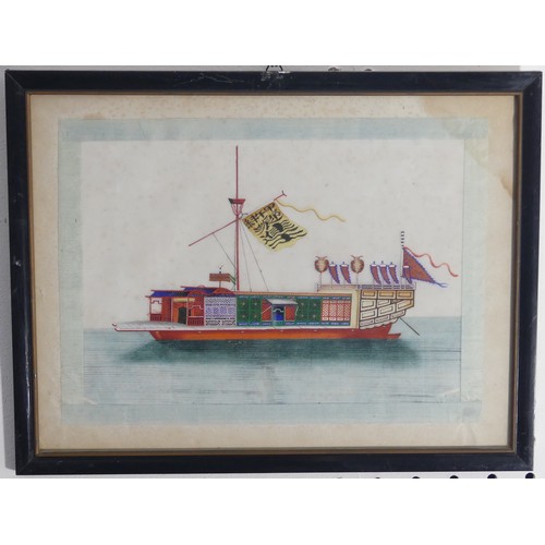 133 - A set of ten Chinese Export paintings of Junks and Sampans, Qing Dynasty, 19th century, on pith pape... 