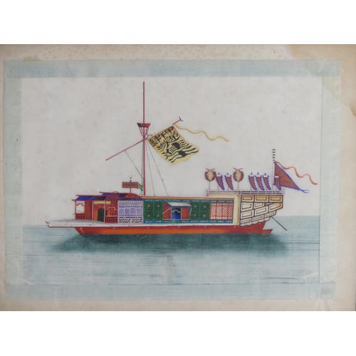 133 - A set of ten Chinese Export paintings of Junks and Sampans, Qing Dynasty, 19th century, on pith pape... 