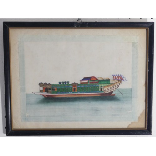 133 - A set of ten Chinese Export paintings of Junks and Sampans, Qing Dynasty, 19th century, on pith pape... 