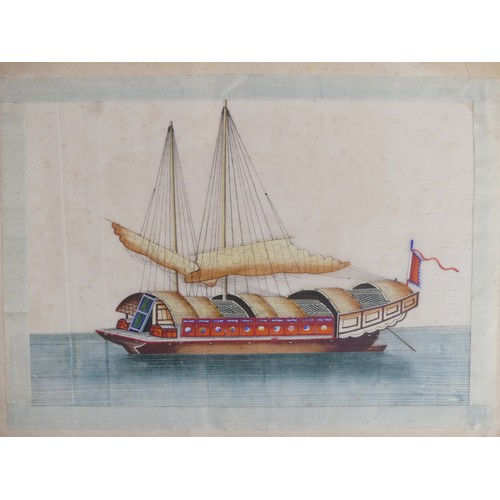 133 - A set of ten Chinese Export paintings of Junks and Sampans, Qing Dynasty, 19th century, on pith pape... 