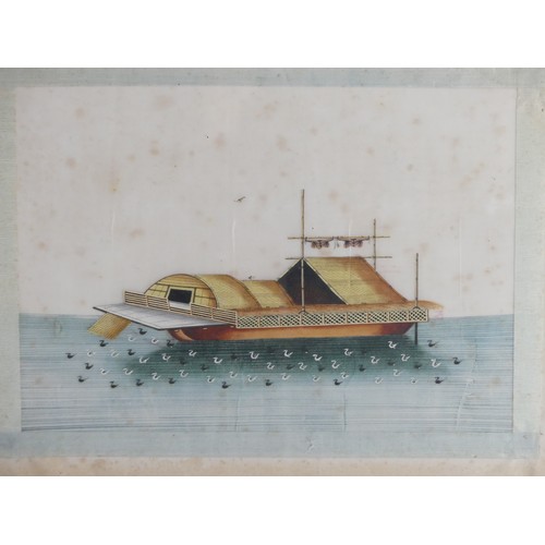 133 - A set of ten Chinese Export paintings of Junks and Sampans, Qing Dynasty, 19th century, on pith pape... 