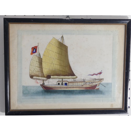 133 - A set of ten Chinese Export paintings of Junks and Sampans, Qing Dynasty, 19th century, on pith pape... 