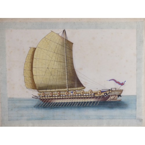 133 - A set of ten Chinese Export paintings of Junks and Sampans, Qing Dynasty, 19th century, on pith pape... 