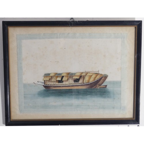 133 - A set of ten Chinese Export paintings of Junks and Sampans, Qing Dynasty, 19th century, on pith pape... 