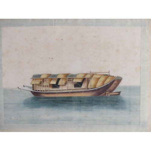 133 - A set of ten Chinese Export paintings of Junks and Sampans, Qing Dynasty, 19th century, on pith pape... 