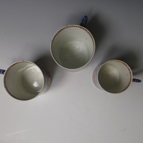 139 - A set of three antique Chinese porcelain Mandarin pattern Tankards, graduated in size, decorated wit... 