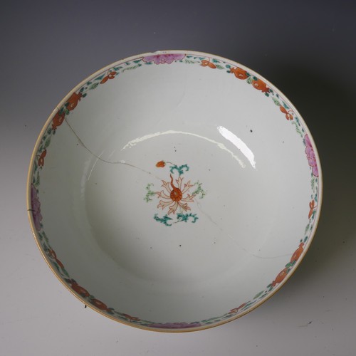 140 - A 19thC Chinese porcelain famille rose Bowl, decorated with figures and fauna enclosed with scale de... 