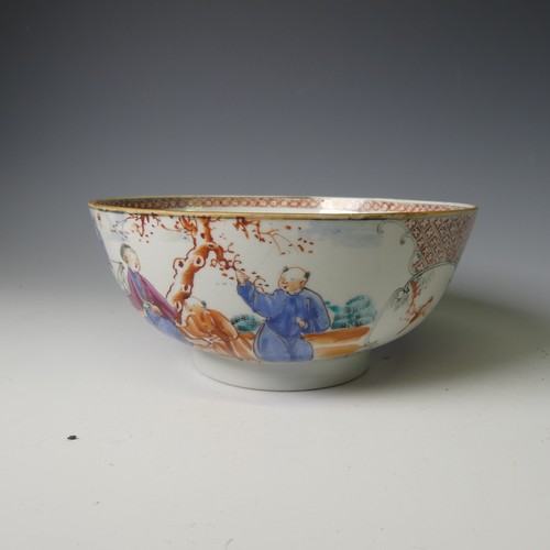 140 - A 19thC Chinese porcelain famille rose Bowl, decorated with figures and fauna enclosed with scale de... 