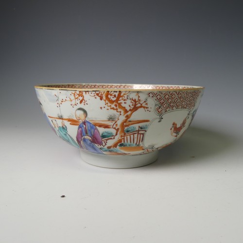 140 - A 19thC Chinese porcelain famille rose Bowl, decorated with figures and fauna enclosed with scale de... 