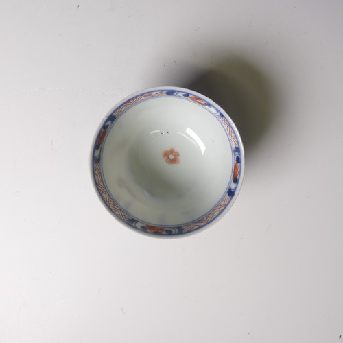 153 - A set of three 19thC Chinese imari palette Teabowls, D 8cm, with corresponding Saucer, D 12cm, decor... 