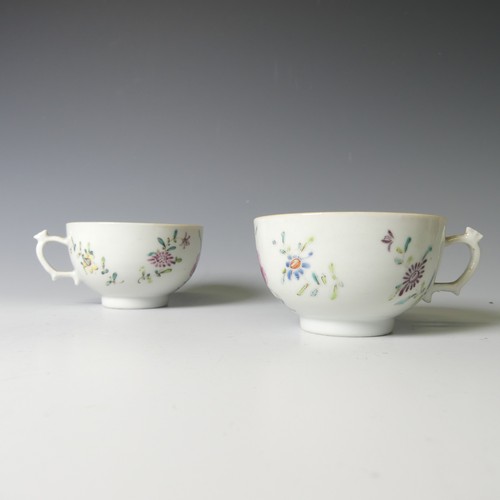 154 - A pair of 19thC Chinese famille rose porcelain Teabowls, decorated in enamels of flora, D 8cm, with ... 