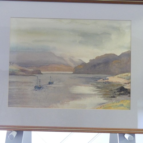 220 - N. E. Fisher (20th century), Loch Inchard, watercolour, 32cm x 43cm, framed, together with a pair of... 