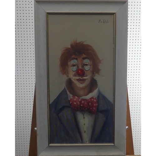 223 - Elio Vitali (20th Century) Italian, Portrait of a Clown, oil on canvas, signed, also signed and insc... 